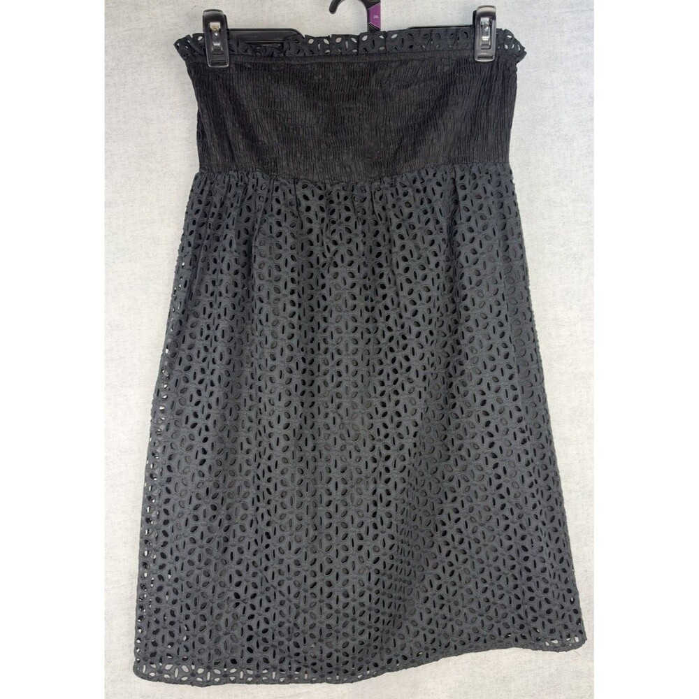 Moda International Black Strapless Mini Dress Size Medium Lined Eyelet Detail